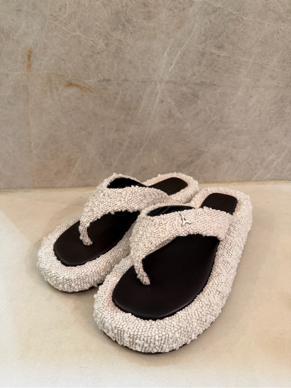 Maniere De Voir Off White Rosalie Boucle Flatform Sandals